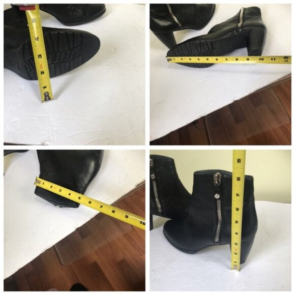 Stuart Weitzman Leather Ankle Booties Boots Side Zipper Rubber Sole Stacked Heel - Picture 15 of 15